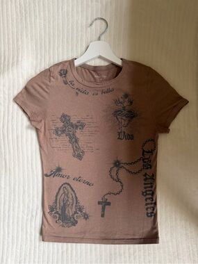 Sweet Lilac Y2K Grunge Graphic Baby Tee - Size S